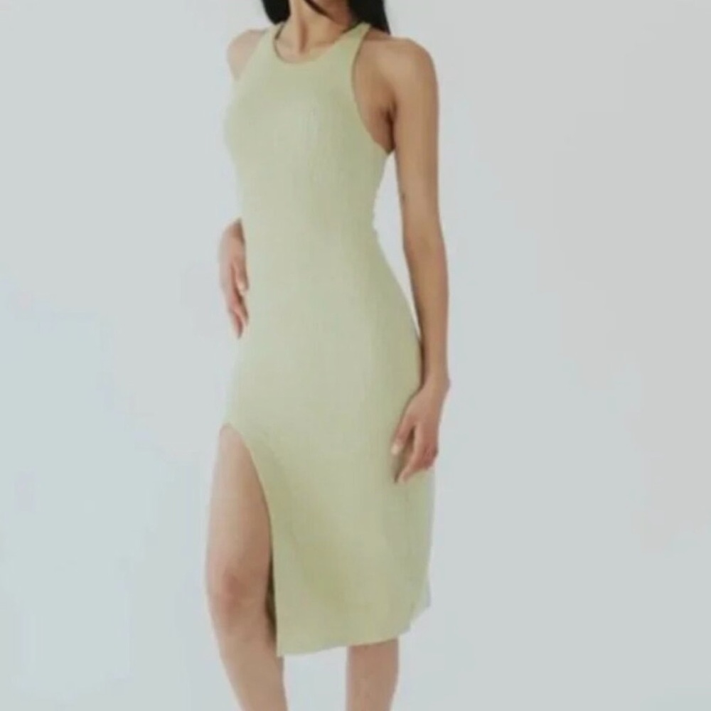Klassy Network lime green bodycon slit racerback midi dress stretch ribbed M cup